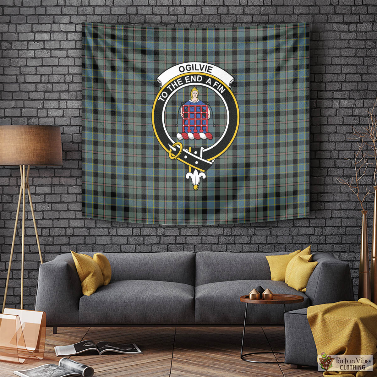 Tartan Vibes Clothing Ogilvie (Ogilvy) Hunting Tartan Tapestry Wall Hanging and Home Decor for Room with Family Crest