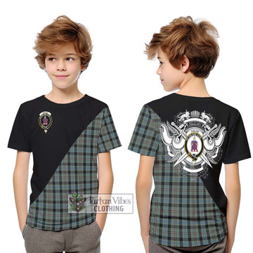 Ogilvie (Ogilvy) Hunting Tartan Kid T-Shirt with Family Crest and Military Logo Style