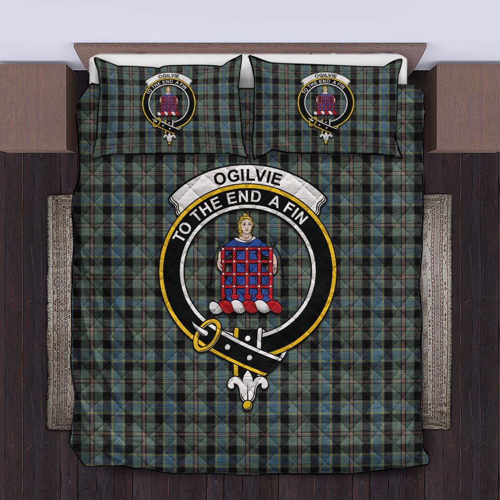 Ogilvie (Ogilvy) Hunting Tartan Quilt Bed Set with Family Crest Twin - Tartan Vibes Clothing