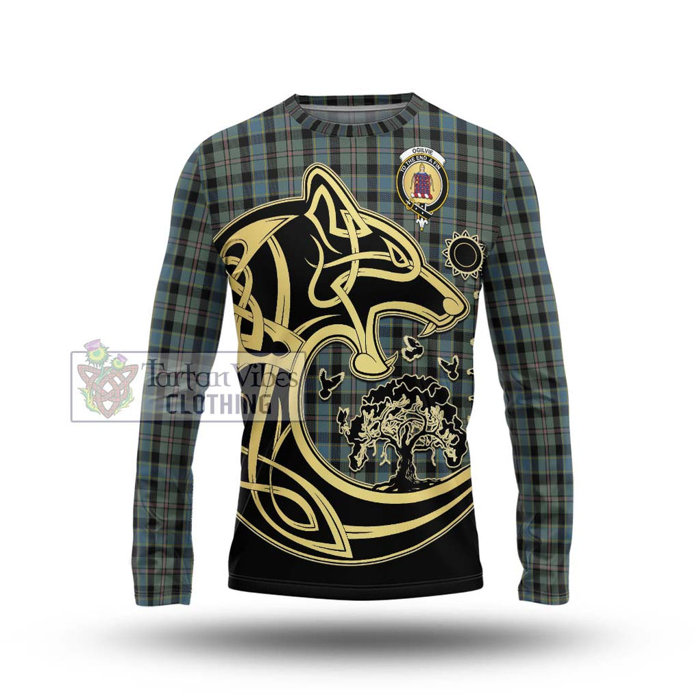 Ogilvie (Ogilvy) Hunting Tartan Long Sleeve T-Shirt with Family Crest Celtic Wolf Style Unisex - Tartan Vibes Clothing