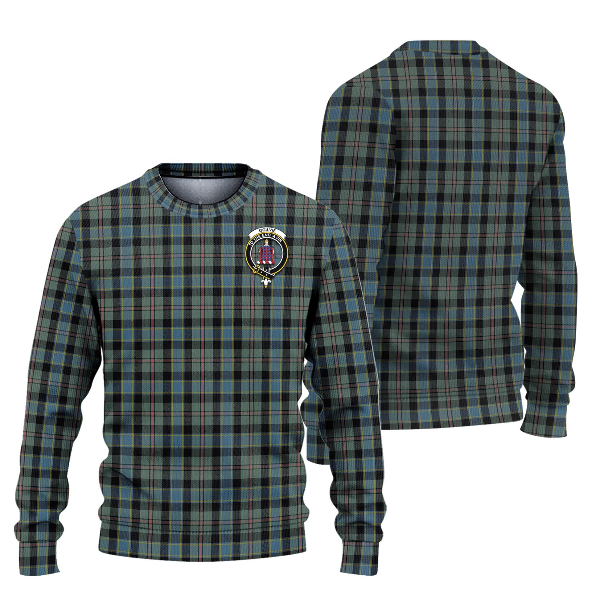 Ogilvie (Ogilvy) Hunting Tartan Knitted Sweater with Family Crest Unisex - Tartanvibesclothing