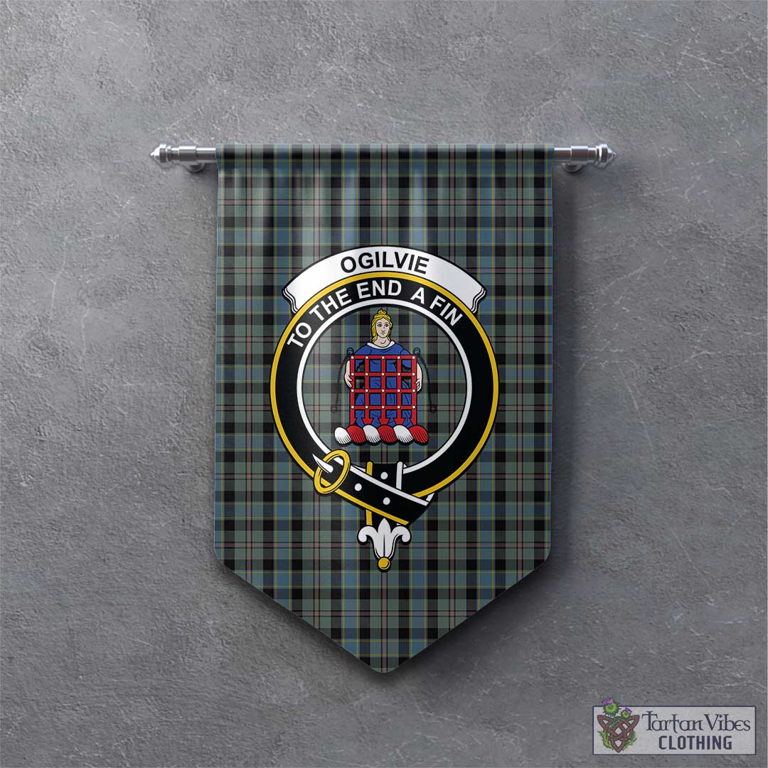 Tartan Vibes Clothing Ogilvie (Ogilvy) Hunting Tartan Gonfalon, Tartan Banner with Family Crest