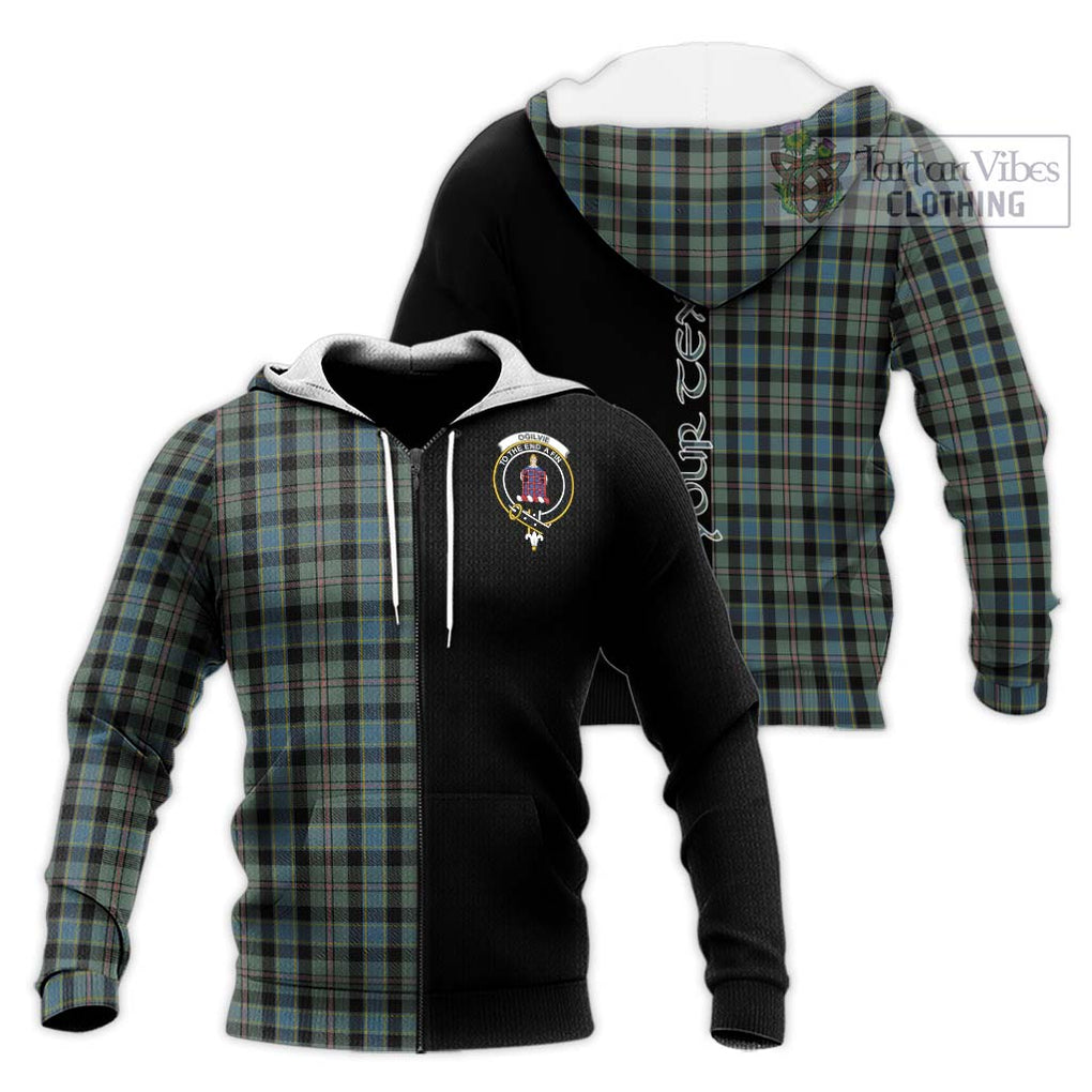 Ogilvie (Ogilvy) Hunting Tartan Knitted Hoodie with Family Crest and Half Of Me Style Unisex Knitted Zip Hoodie - Tartanvibesclothing Shop