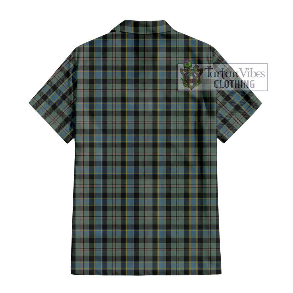 Ogilvie (Ogilvy) Hunting Tartan Short Sleeve Button Shirt with Family Crest DNA In Me Style - Tartanvibesclothing Shop