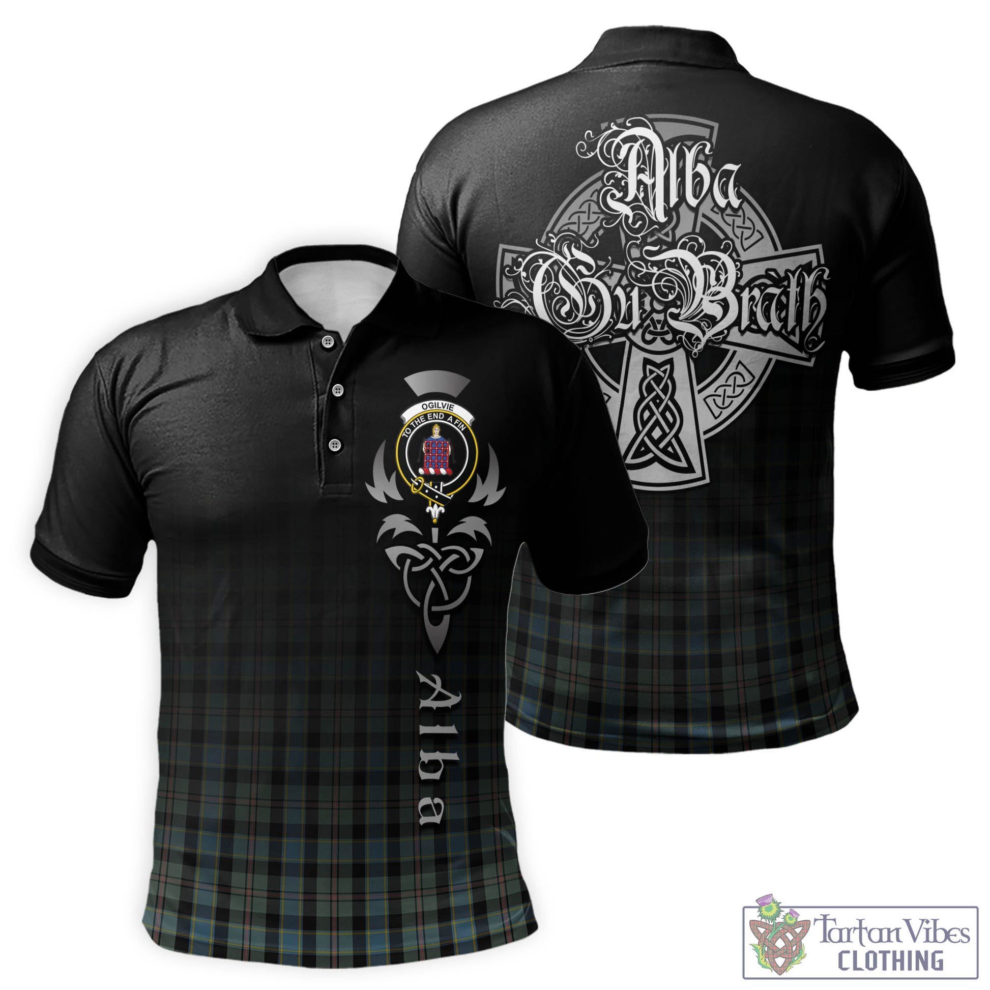 Tartan Vibes Clothing Ogilvie (Ogilvy) Hunting Tartan Polo Shirt Featuring Alba Gu Brath Family Crest Celtic Inspired