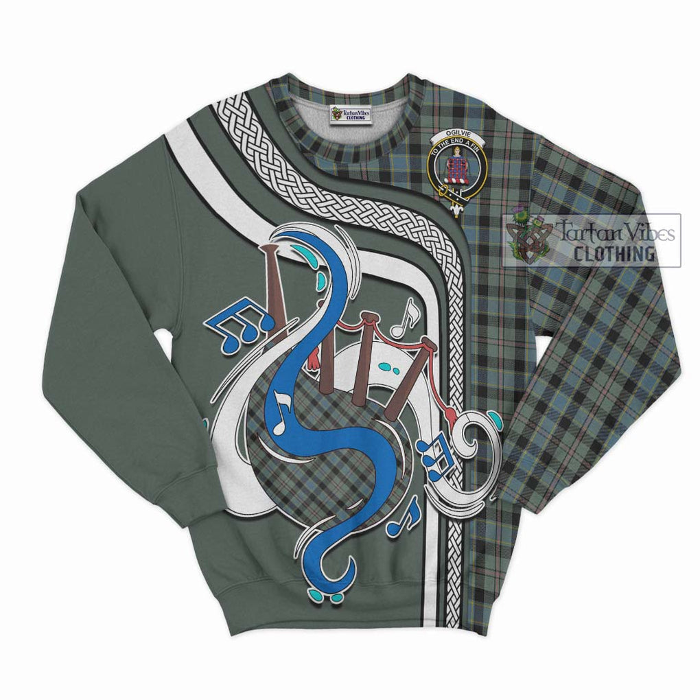 Tartan Vibes Clothing Ogilvie (Ogilvy) Hunting Tartan Sweatshirt with Epic Bagpipe Style