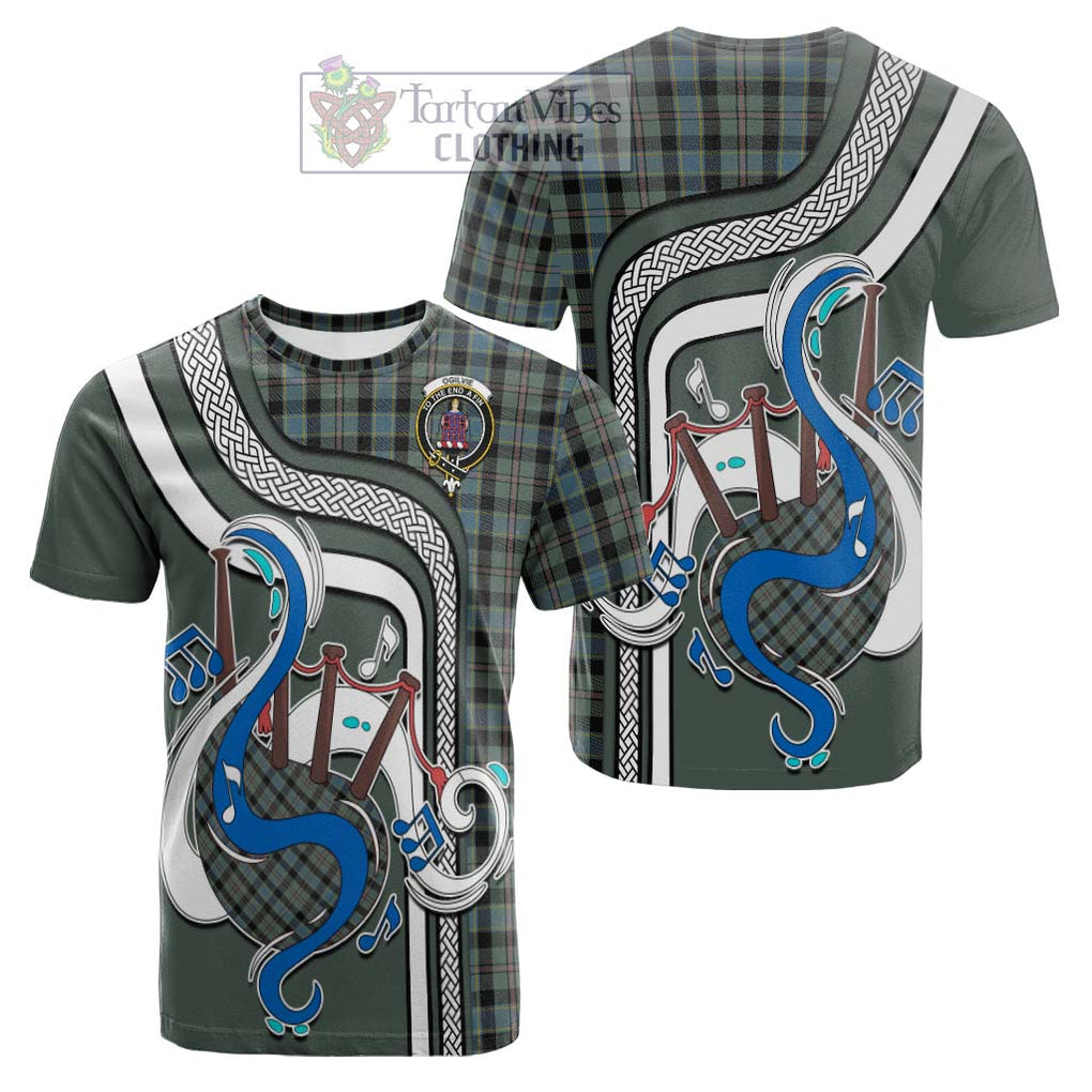 Tartan Vibes Clothing Ogilvie (Ogilvy) Hunting Tartan Cotton T-shirt with Epic Bagpipe Style