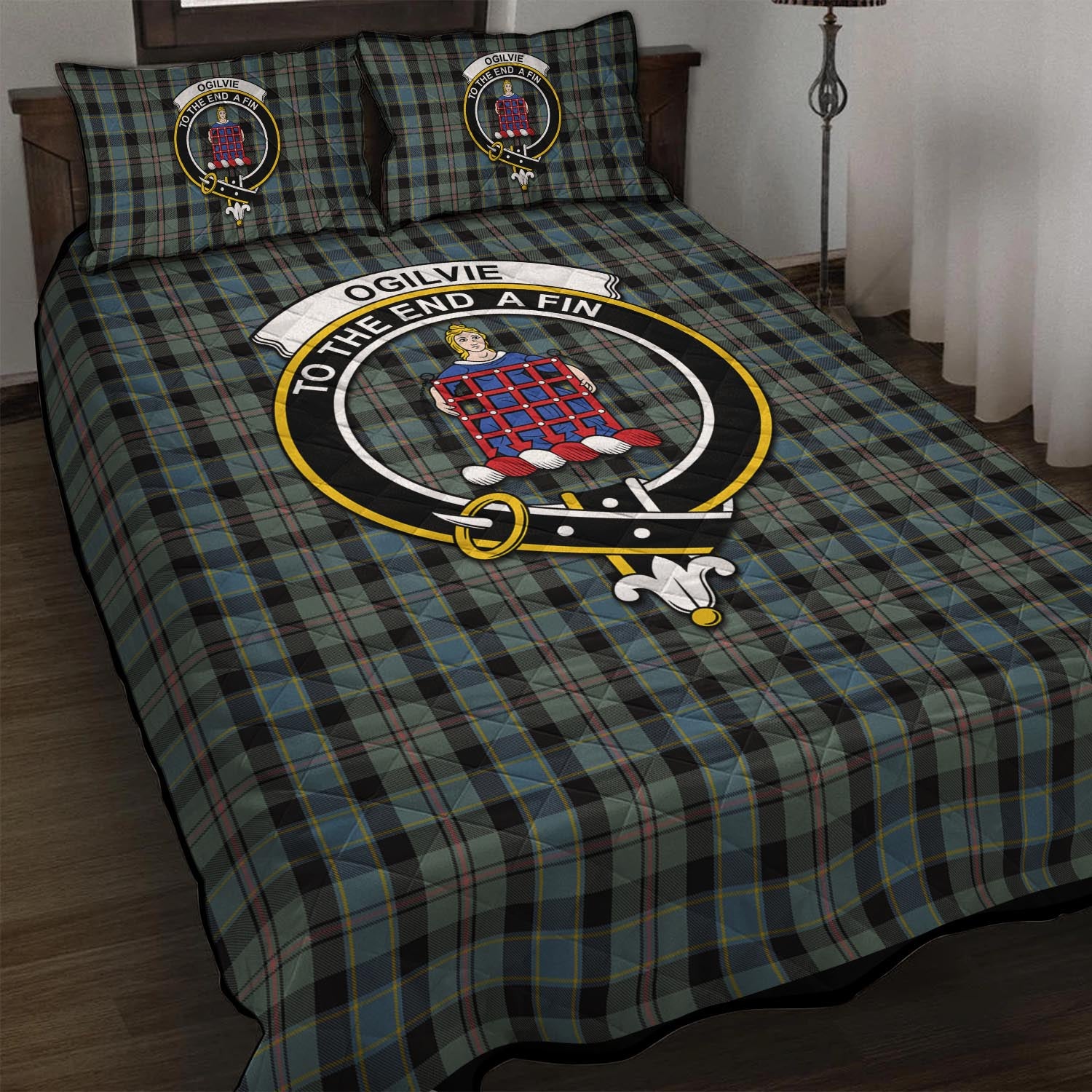 Ogilvie (Ogilvy) Hunting Tartan Quilt Bed Set with Family Crest - Tartan Vibes Clothing