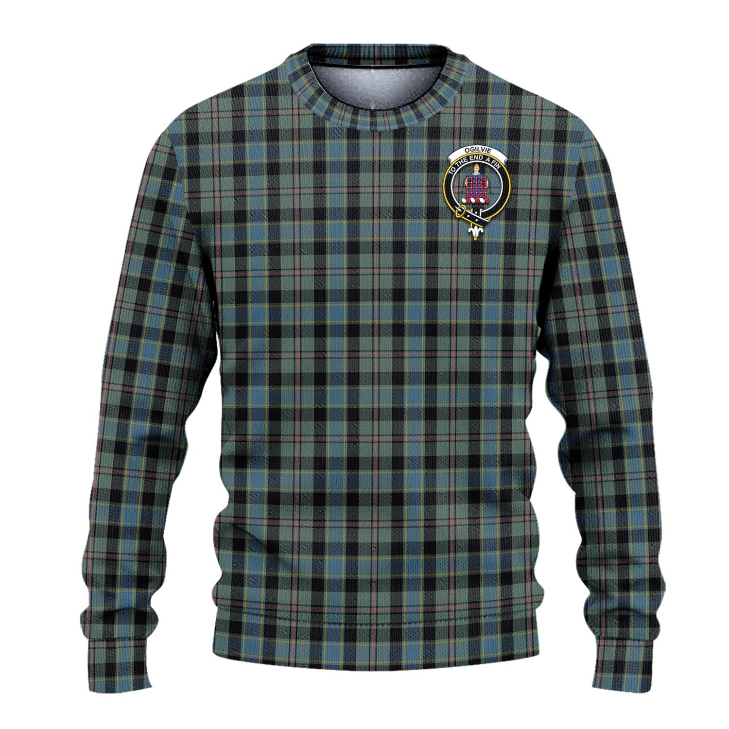 Ogilvie (Ogilvy) Hunting Tartan Knitted Sweater with Family Crest - Tartanvibesclothing