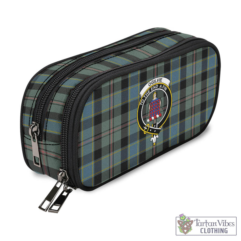 Tartan Vibes Clothing Ogilvie (Ogilvy) Hunting Tartan Pen and Pencil Case with Family Crest