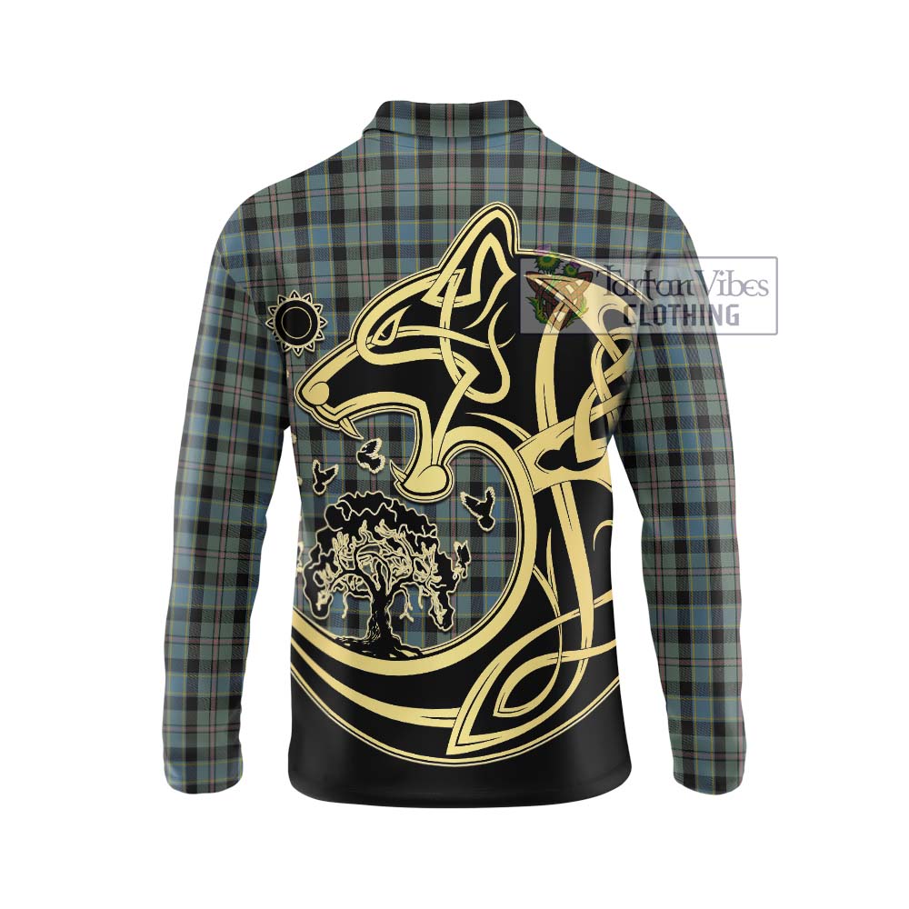 Ogilvie (Ogilvy) Hunting Tartan Long Sleeve Polo Shirt with Family Crest Celtic Wolf Style - Tartanvibesclothing Shop