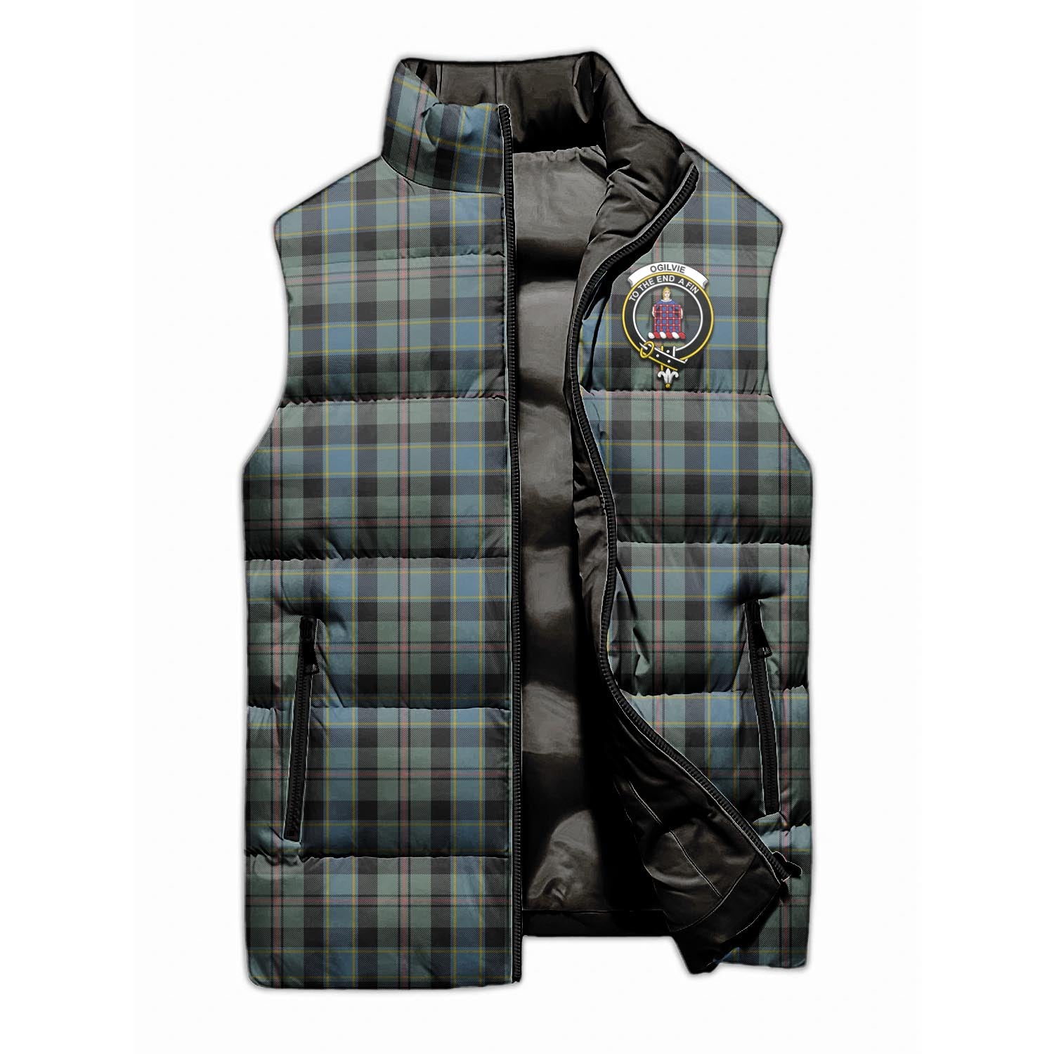 Ogilvie (Ogilvy) Hunting Tartan Sleeveless Puffer Jacket with Family Crest - Tartanvibesclothing