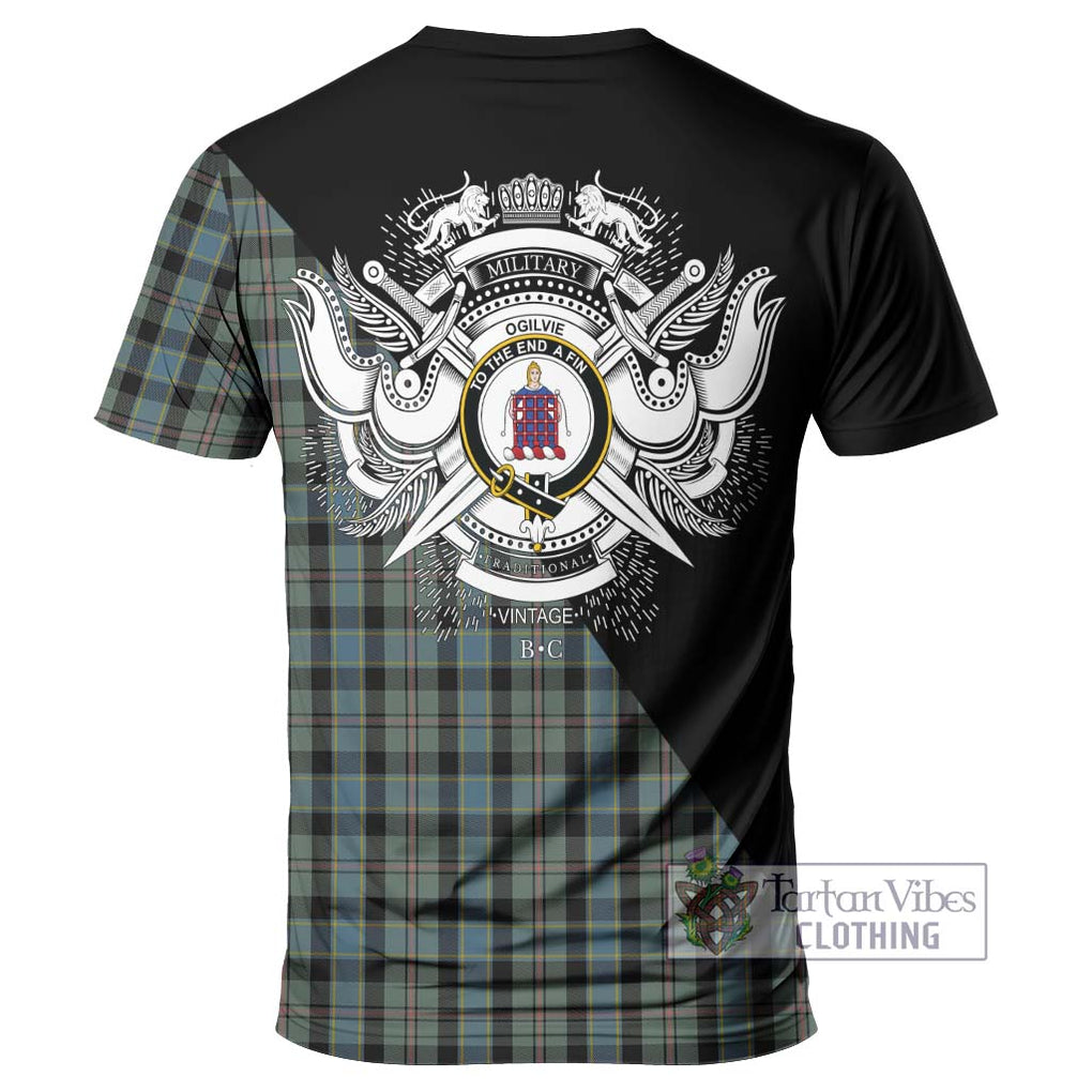 Ogilvie (Ogilvy) Hunting Tartan T-Shirt with Family Crest and Military Logo Style - Tartanvibesclothing Shop