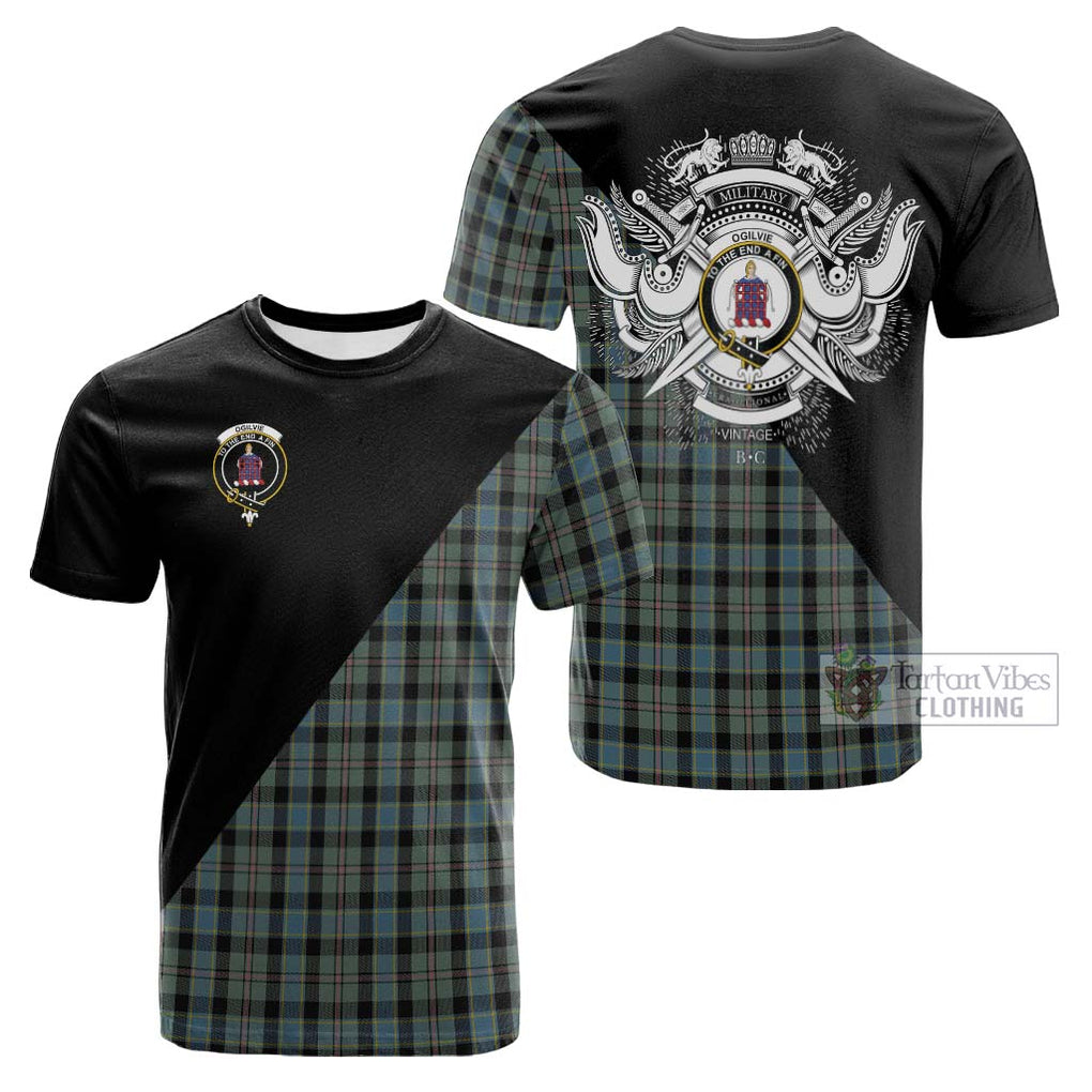 Tartan Vibes Clothing Ogilvie (Ogilvy) Hunting Tartan Cotton T-shirt with Family Crest and Military Logo Style