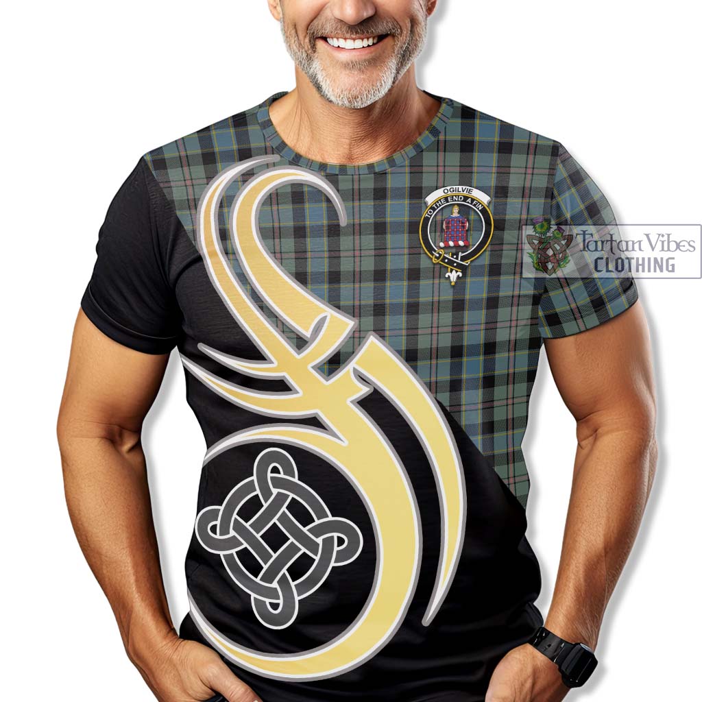 Tartan Vibes Clothing Ogilvie (Ogilvy) Hunting Tartan T-Shirt with Family Crest and Celtic Symbol Style