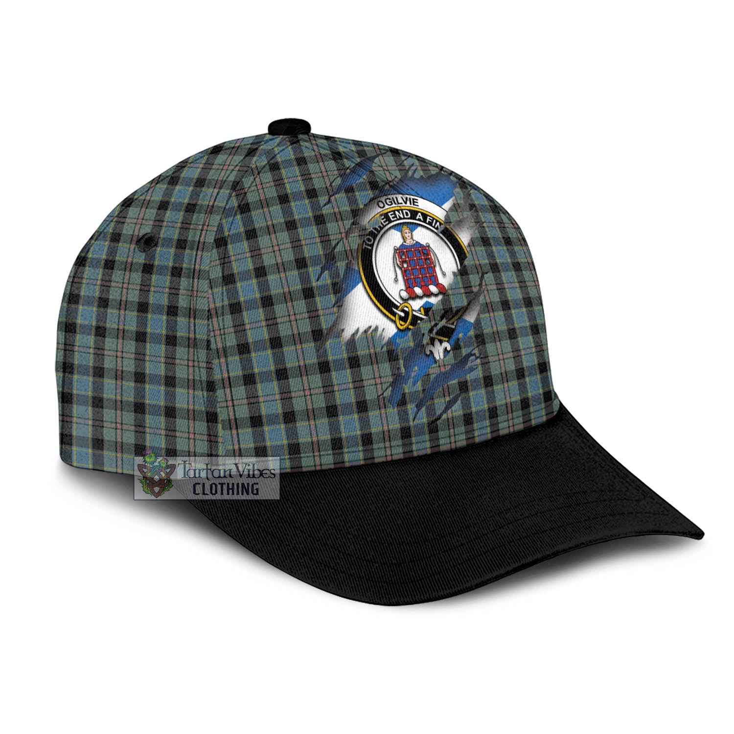 Tartan Vibes Clothing Ogilvie (Ogilvy) Hunting Tartan Classic Cap with Family Crest In Me Style