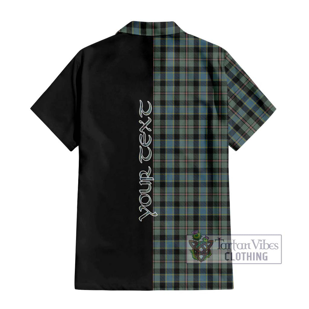 Ogilvie (Ogilvy) Hunting Tartan Short Sleeve Button Shirt with Family Crest and Half Of Me Style - Tartanvibesclothing Shop