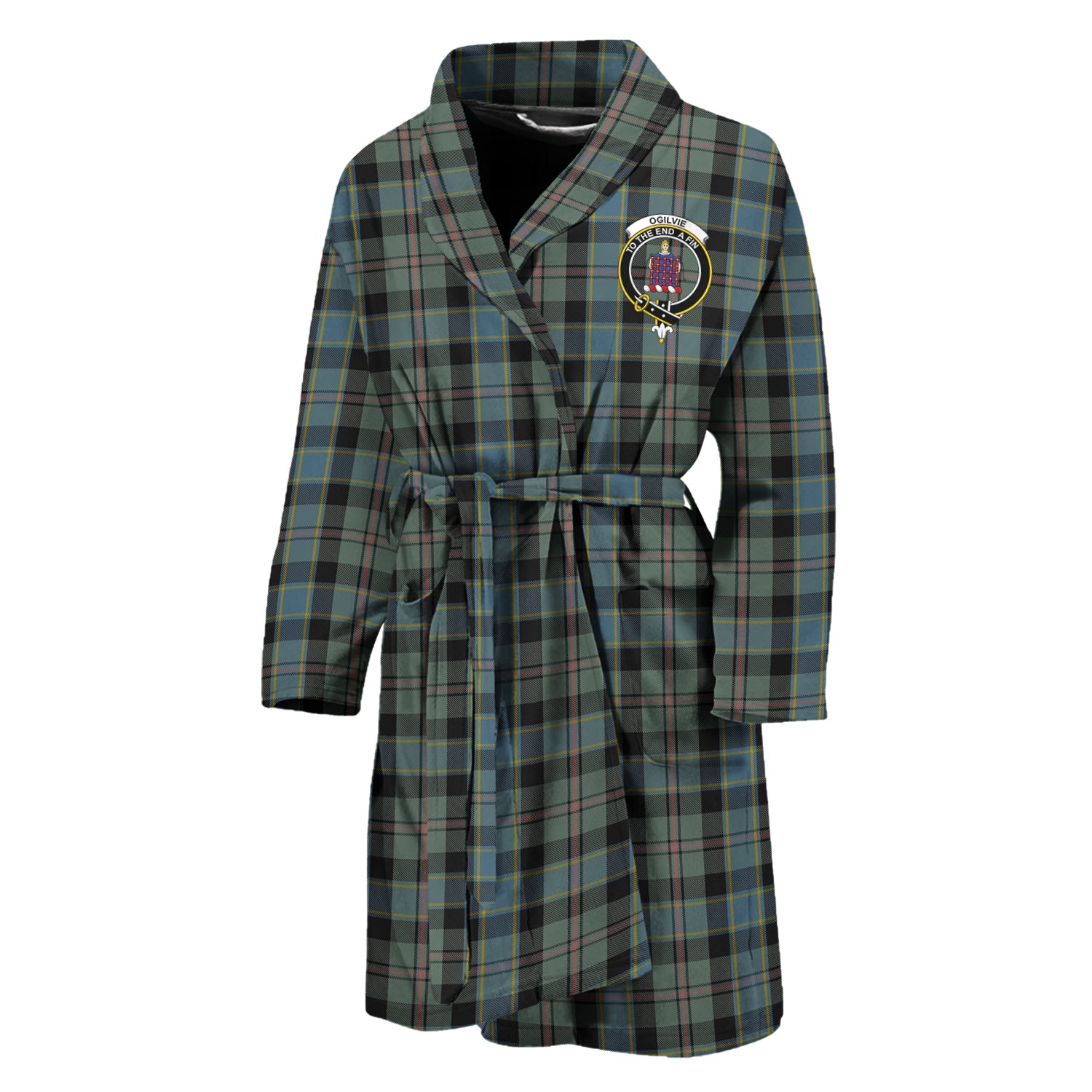 Ogilvie (Ogilvy) Hunting Tartan Bathrobe with Family Crest Unisex M - Tartan Vibes Clothing