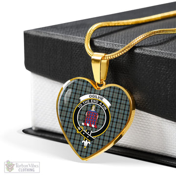 Ogilvie (Ogilvy) Hunting Tartan Heart Necklace with Family Crest