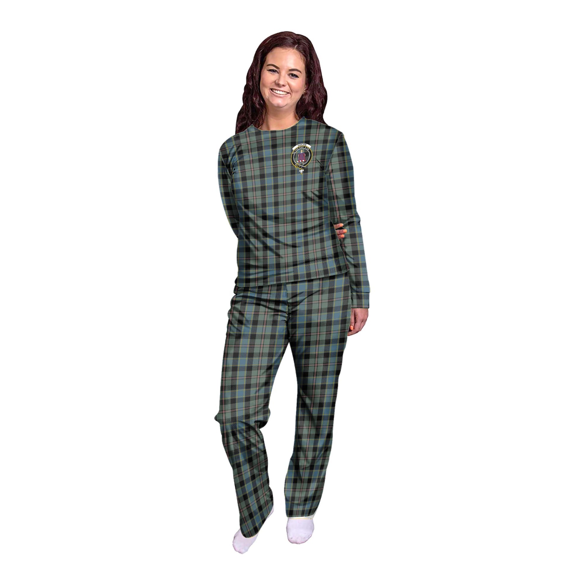 Ogilvie (Ogilvy) Hunting Tartan Pajamas Family Set with Family Crest - Tartanvibesclothing