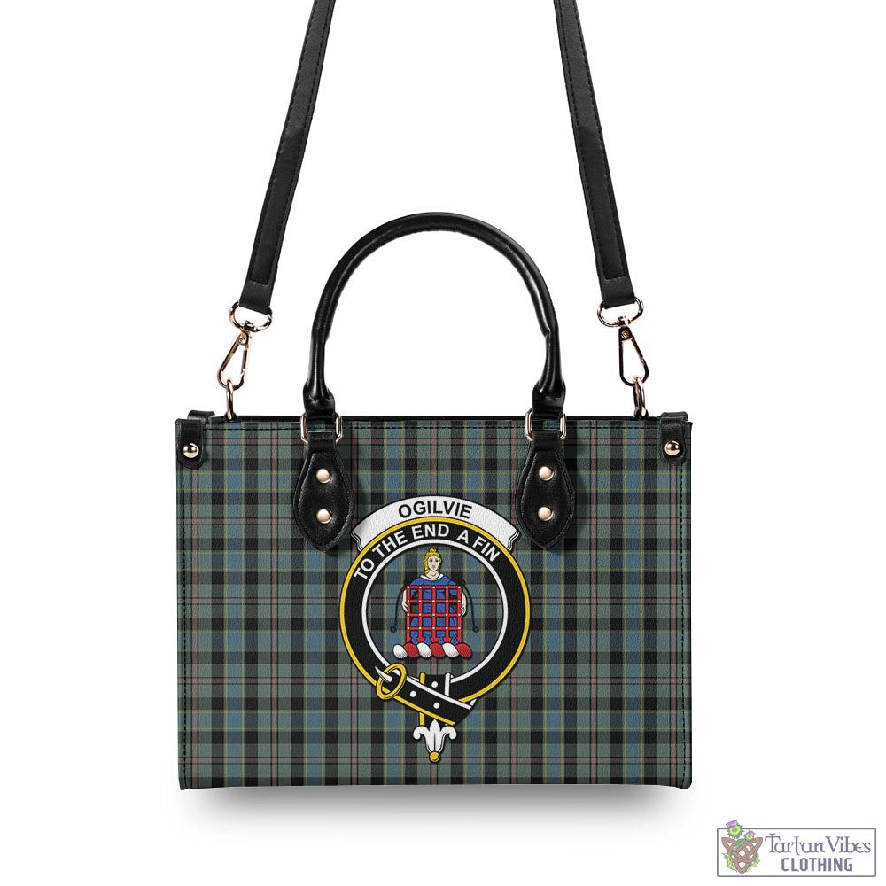 Tartan Vibes Clothing Ogilvie (Ogilvy) Hunting Tartan Luxury Leather Handbags with Family Crest