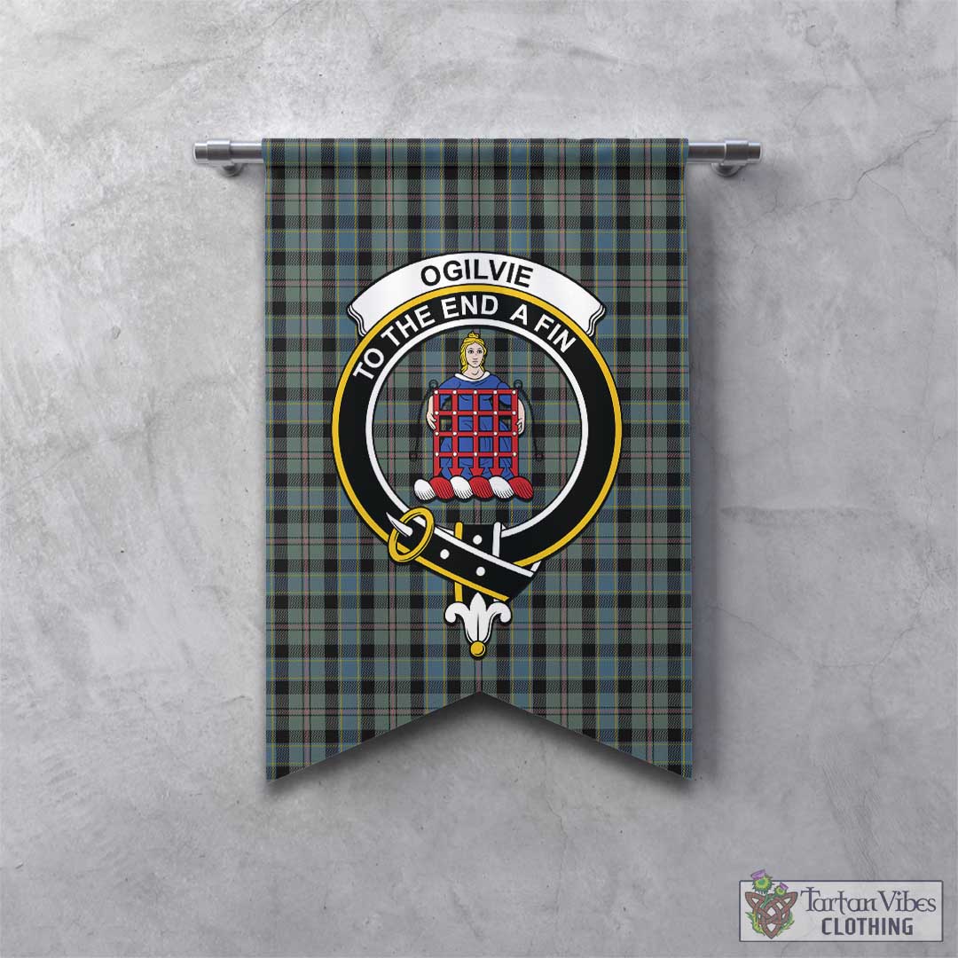 Tartan Vibes Clothing Ogilvie (Ogilvy) Hunting Tartan Gonfalon, Tartan Banner with Family Crest