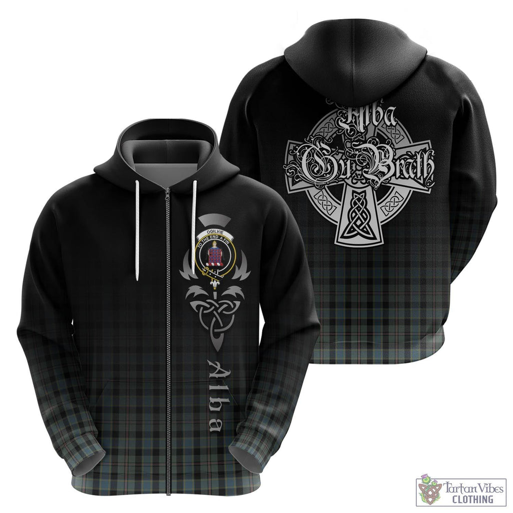 Tartan Vibes Clothing Ogilvie (Ogilvy) Hunting Tartan Hoodie Featuring Alba Gu Brath Family Crest Celtic Inspired