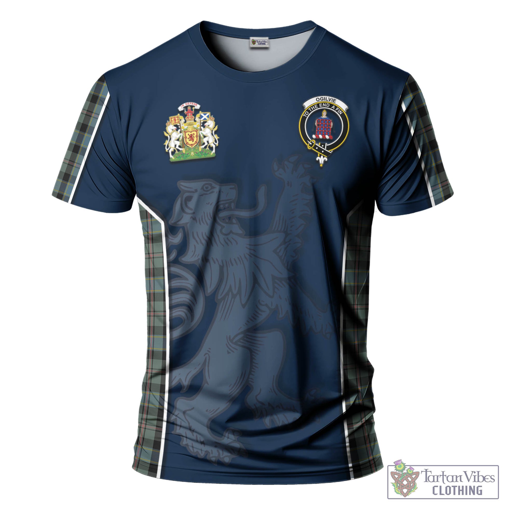 Tartan Vibes Clothing Ogilvie (Ogilvy) Hunting Tartan T-Shirt with Family Crest and Lion Rampant Vibes Sport Style