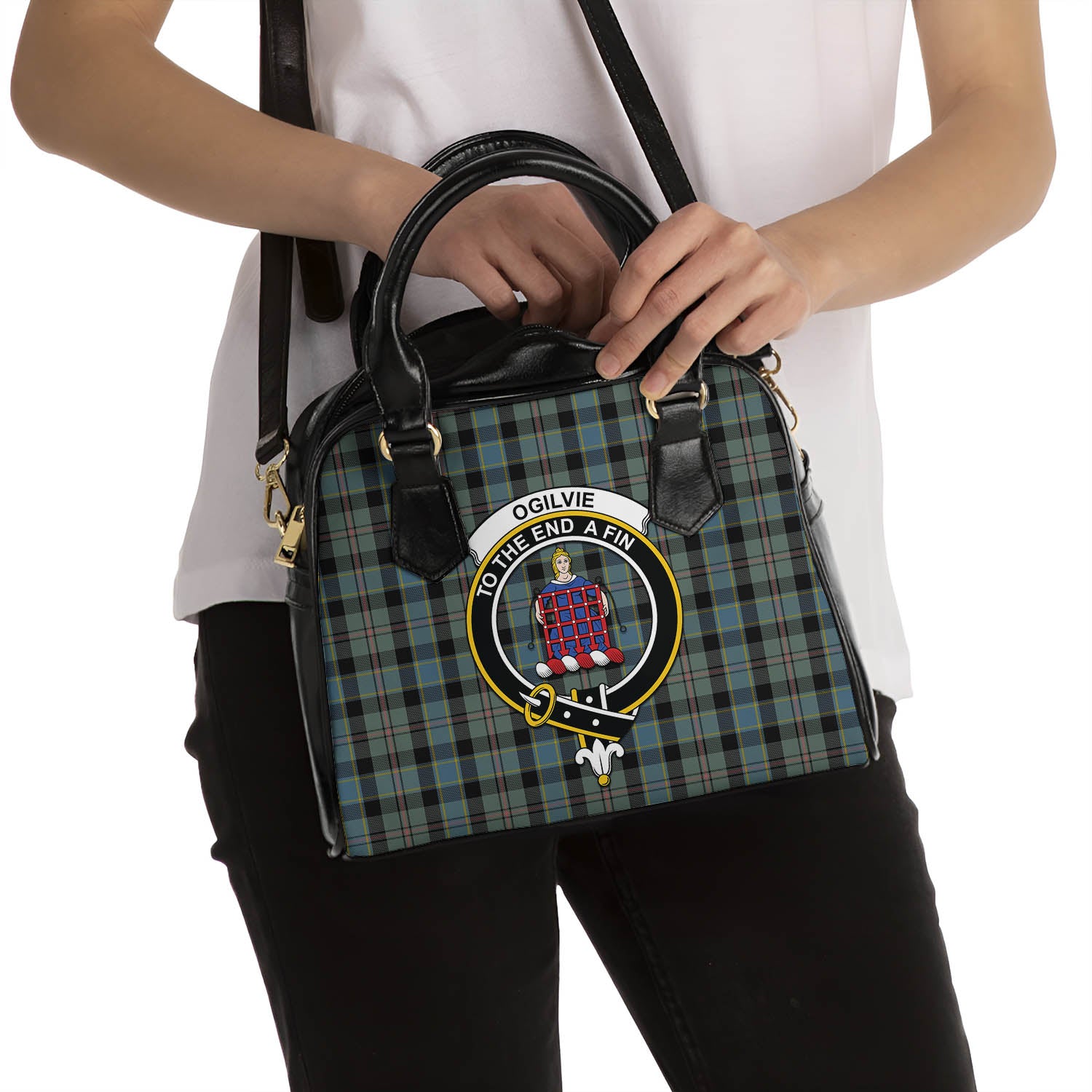 Ogilvie (Ogilvy) Hunting Tartan Shoulder Handbags with Family Crest - Tartanvibesclothing