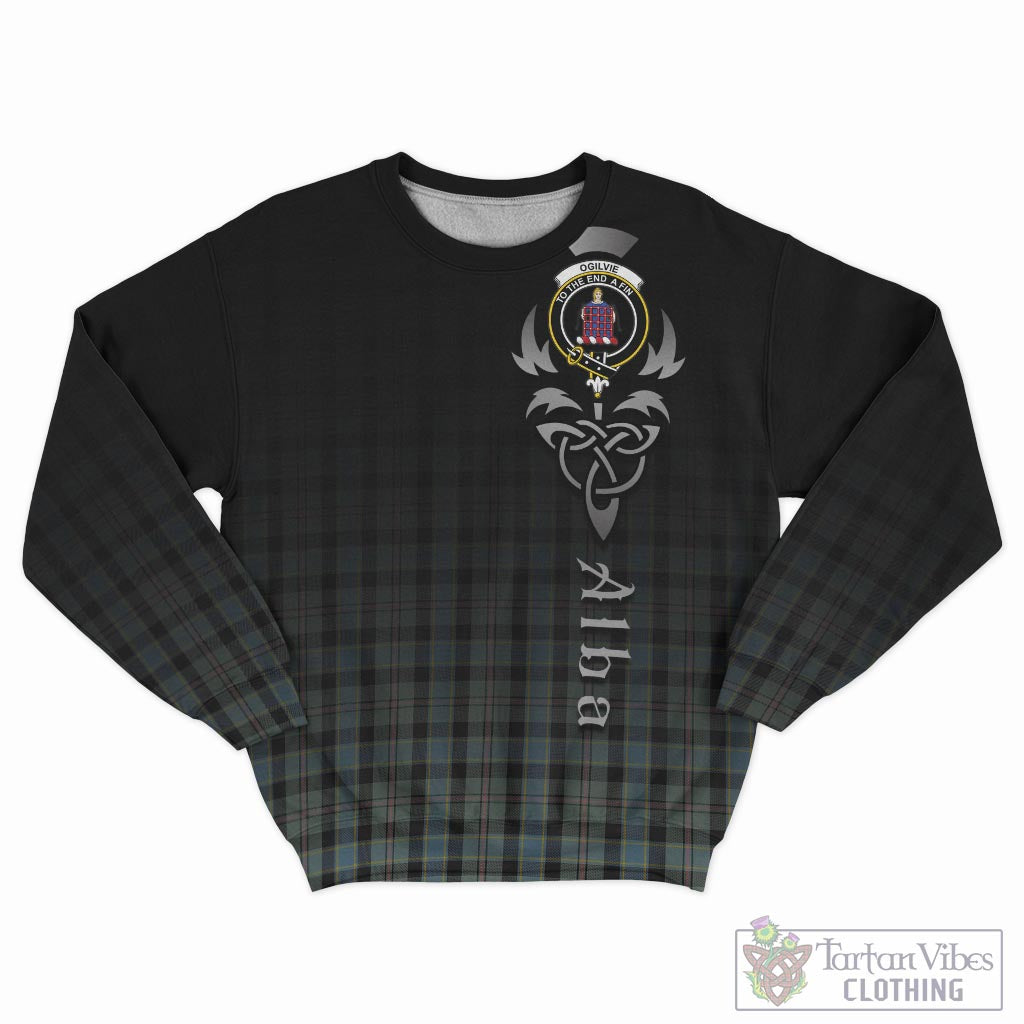 Tartan Vibes Clothing Ogilvie (Ogilvy) Hunting Tartan Sweatshirt Featuring Alba Gu Brath Family Crest Celtic Inspired