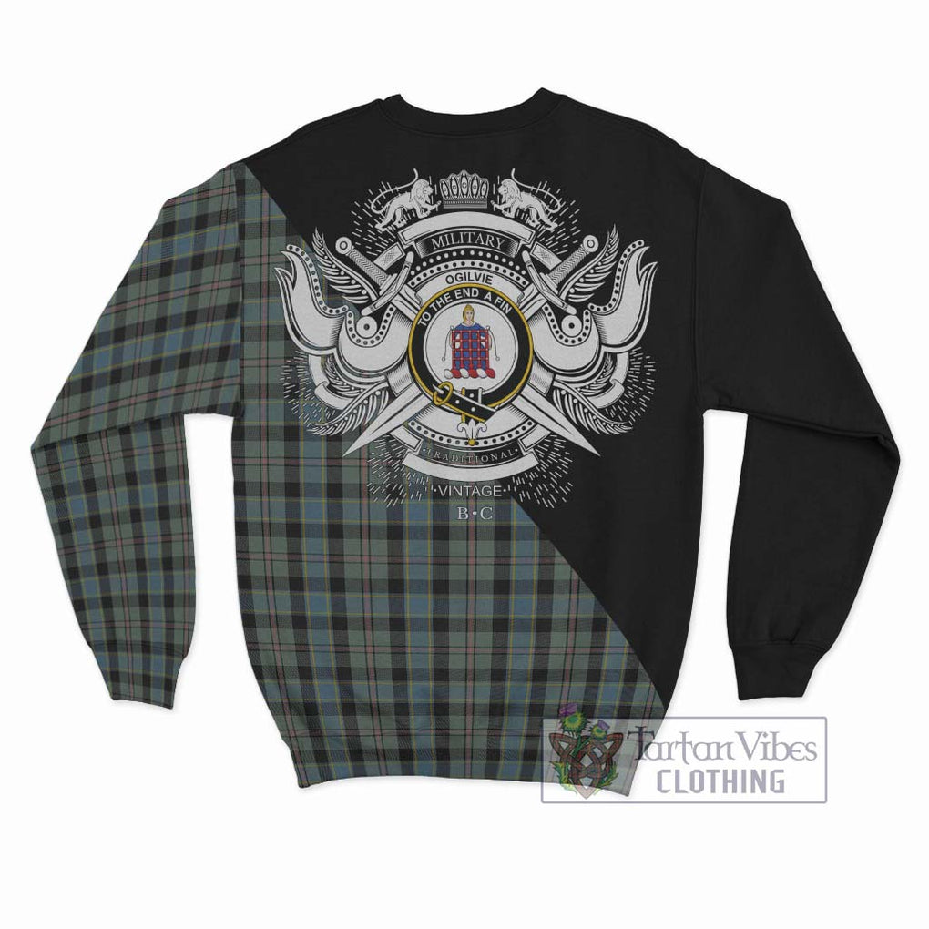 Ogilvie (Ogilvy) Hunting Tartan Sweatshirt with Family Crest and Military Logo Style - Tartanvibesclothing Shop