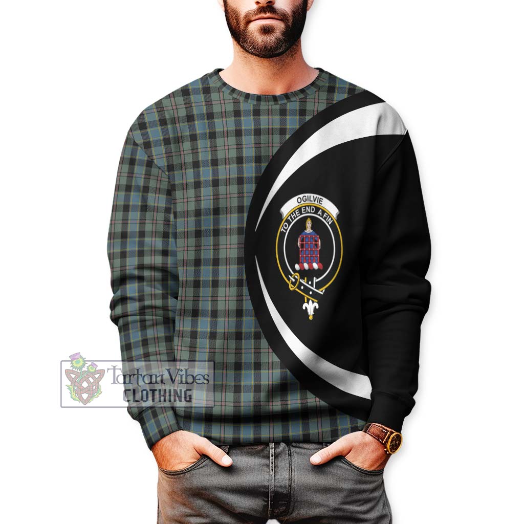 Ogilvie (Ogilvy) Hunting Tartan Sweatshirt with Family Crest Circle Style - Tartan Vibes Clothing