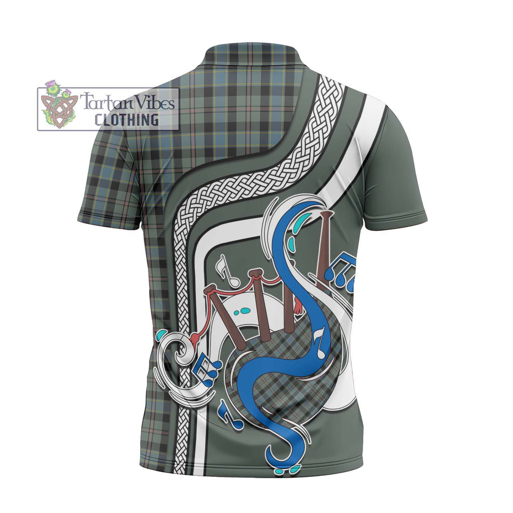 Ogilvie (Ogilvy) Hunting Tartan Zipper Polo Shirt with Epic Bagpipe Style - Tartanvibesclothing Shop