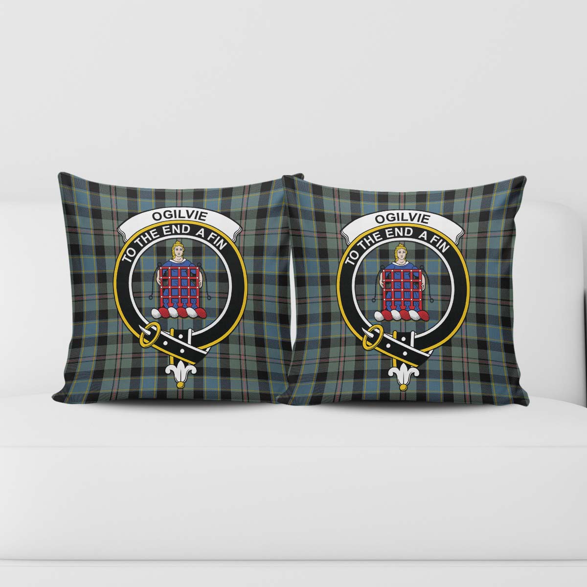 Ogilvie (Ogilvy) Hunting Tartan Pillow Cover with Family Crest - Tartanvibesclothing