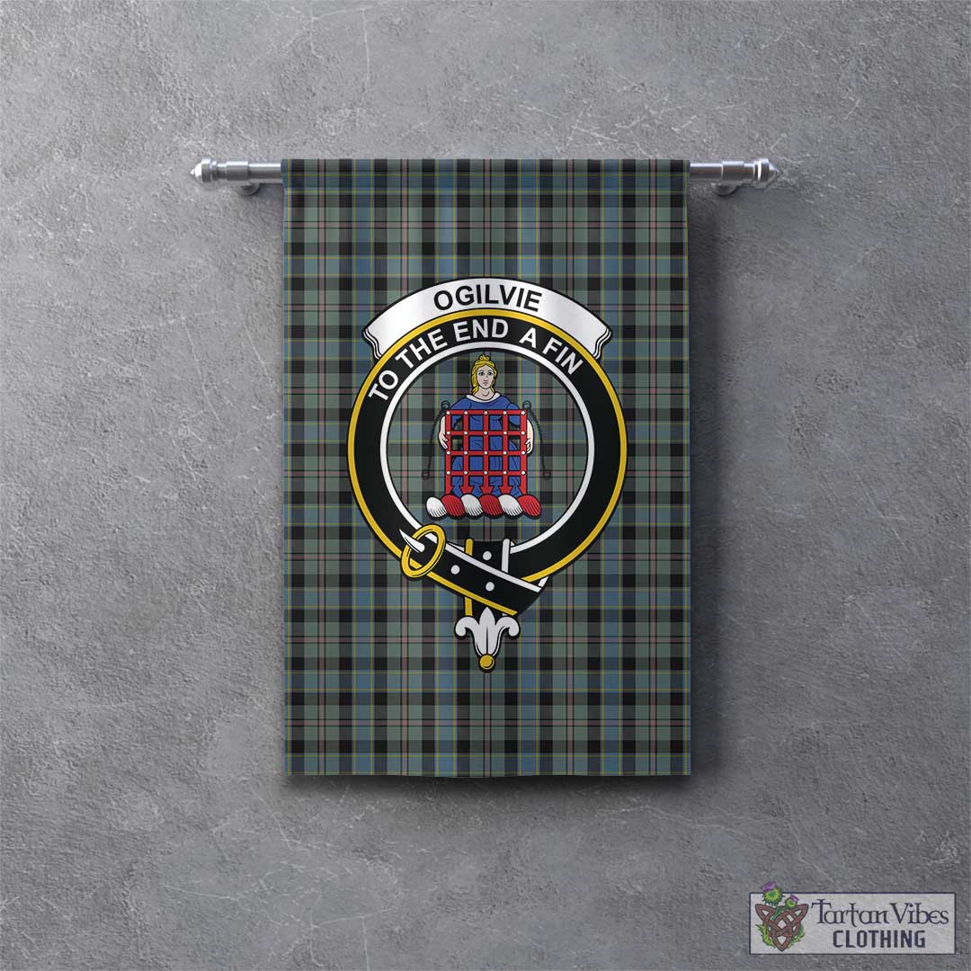 Tartan Vibes Clothing Ogilvie (Ogilvy) Hunting Tartan Gonfalon, Tartan Banner with Family Crest