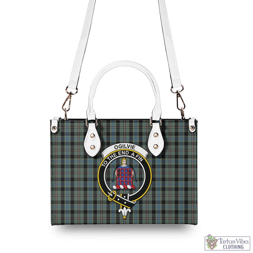 Tartan Vibes Clothing Ogilvie (Ogilvy) Hunting Tartan Luxury Leather Handbags with Family Crest