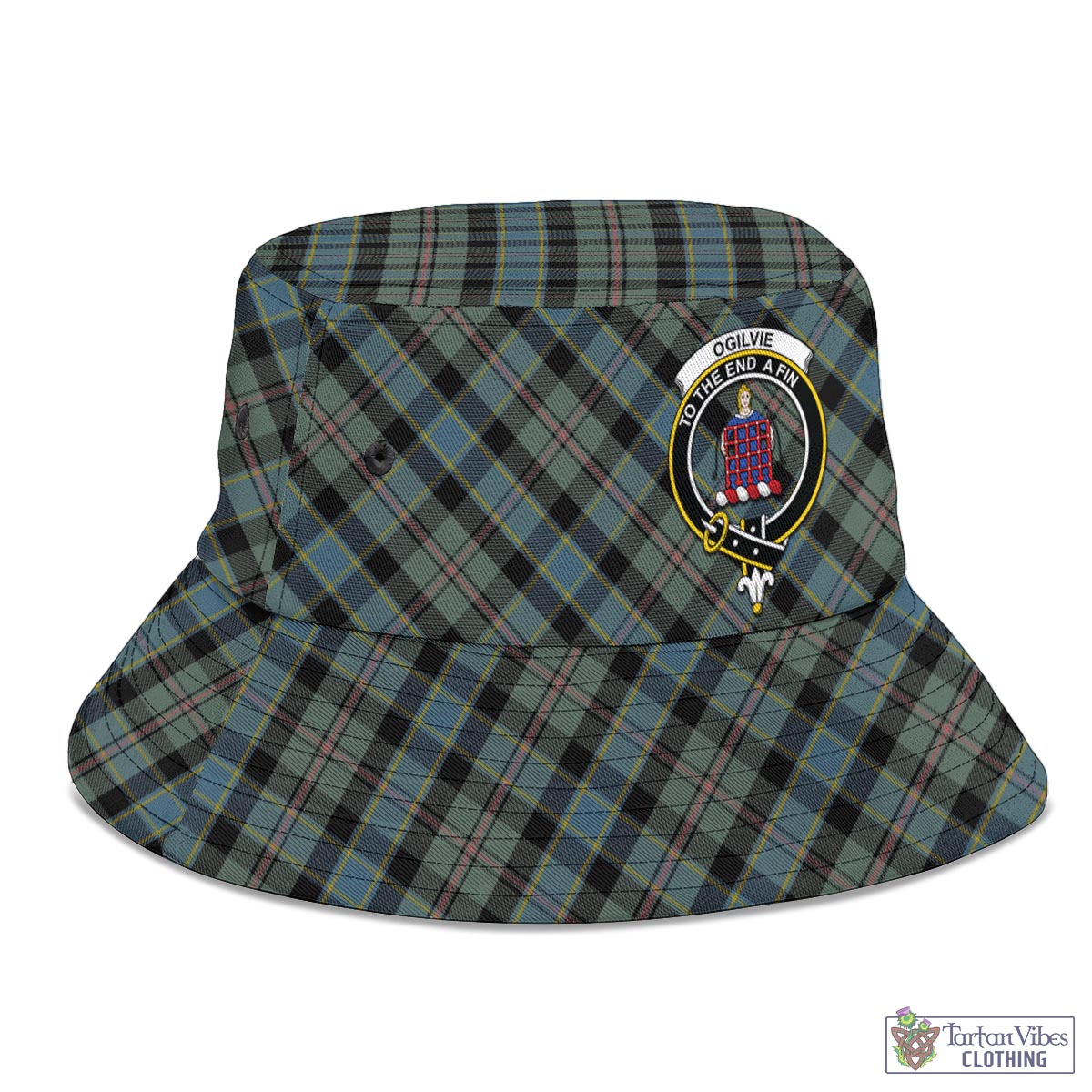 Tartan Vibes Clothing Ogilvie (Ogilvy) Hunting Tartan Bucket Hat with Family Crest