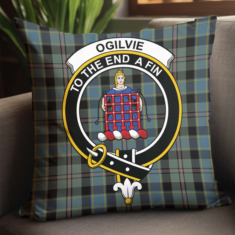 Ogilvie (Ogilvy) Hunting Tartan Pillow Cover with Family Crest - Tartanvibesclothing