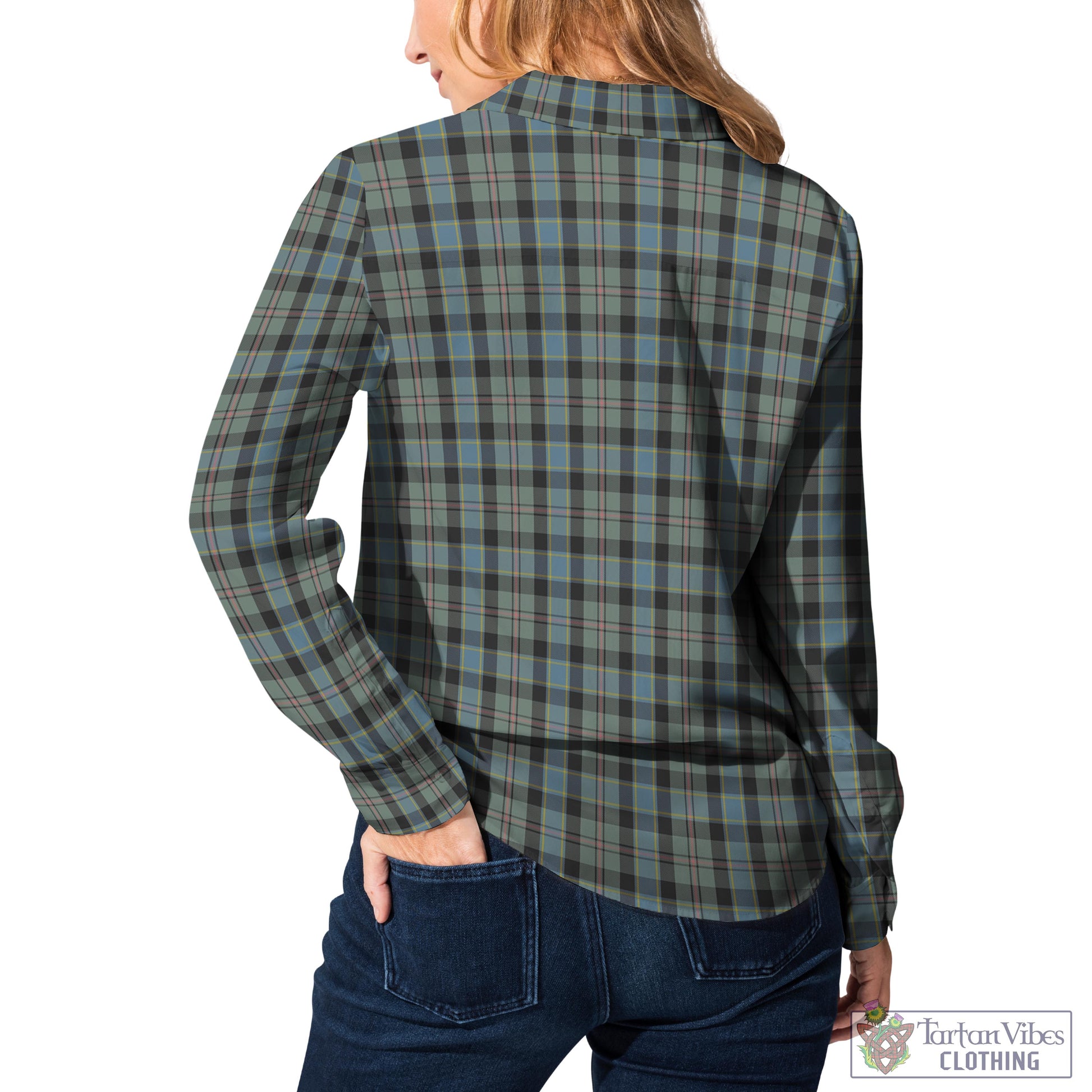 Tartan Vibes Clothing Ogilvie (Ogilvy) Hunting Tartan Womens Casual Shirt with Family Crest