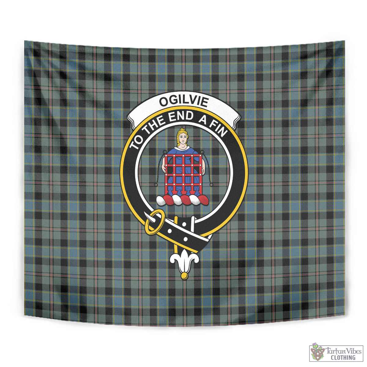 Tartan Vibes Clothing Ogilvie (Ogilvy) Hunting Tartan Tapestry Wall Hanging and Home Decor for Room with Family Crest