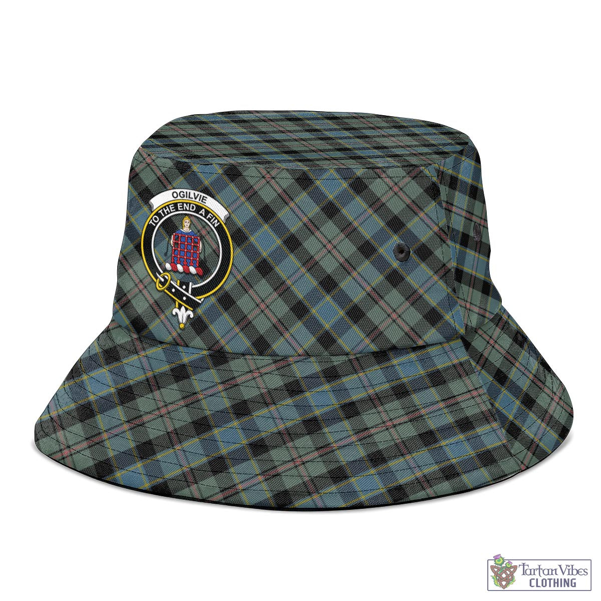 Tartan Vibes Clothing Ogilvie (Ogilvy) Hunting Tartan Bucket Hat with Family Crest