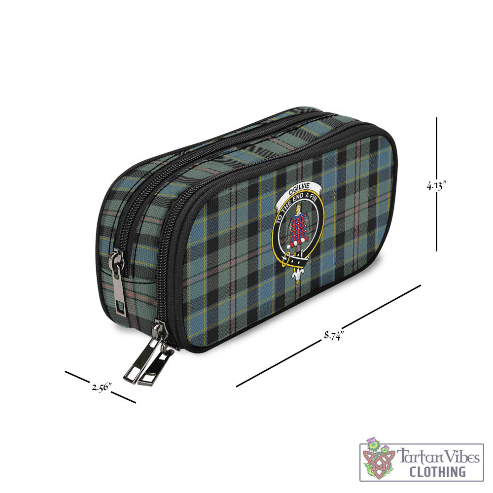 Tartan Vibes Clothing Ogilvie (Ogilvy) Hunting Tartan Pen and Pencil Case with Family Crest