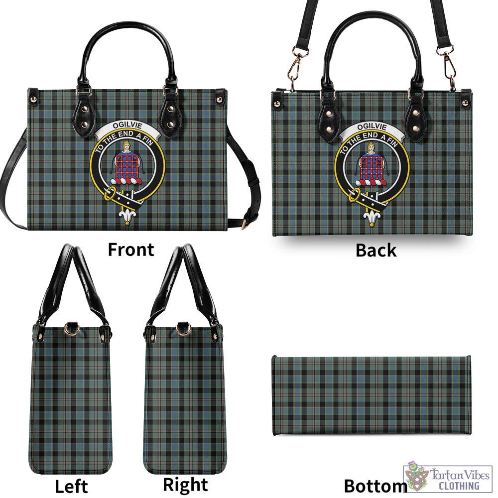 Tartan Vibes Clothing Ogilvie (Ogilvy) Hunting Tartan Luxury Leather Handbags with Family Crest