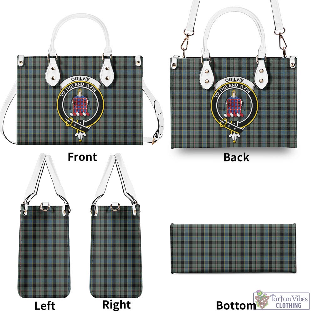 Tartan Vibes Clothing Ogilvie (Ogilvy) Hunting Tartan Luxury Leather Handbags with Family Crest