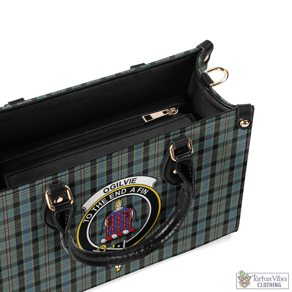 Tartan Vibes Clothing Ogilvie (Ogilvy) Hunting Tartan Luxury Leather Handbags with Family Crest