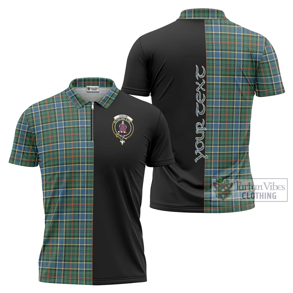 Ogilvie (Ogilvy) Hunting Ancient Tartan Zipper Polo Shirt with Family Crest and Half Of Me Style Unisex - Tartanvibesclothing Shop