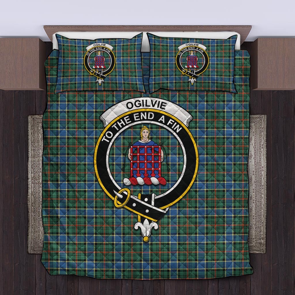 Ogilvie (Ogilvy) Hunting Ancient Tartan Quilt Bed Set with Family Crest Twin - Tartan Vibes Clothing