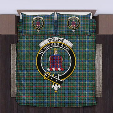 Ogilvie (Ogilvy) Hunting Ancient Tartan Quilt Bed Set with Family Crest