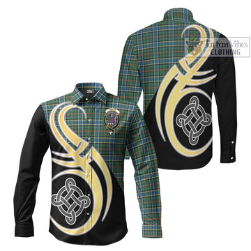 Ogilvie (Ogilvy) Hunting Ancient Tartan Long Sleeve Button Shirt with Family Crest and Celtic Symbol Style