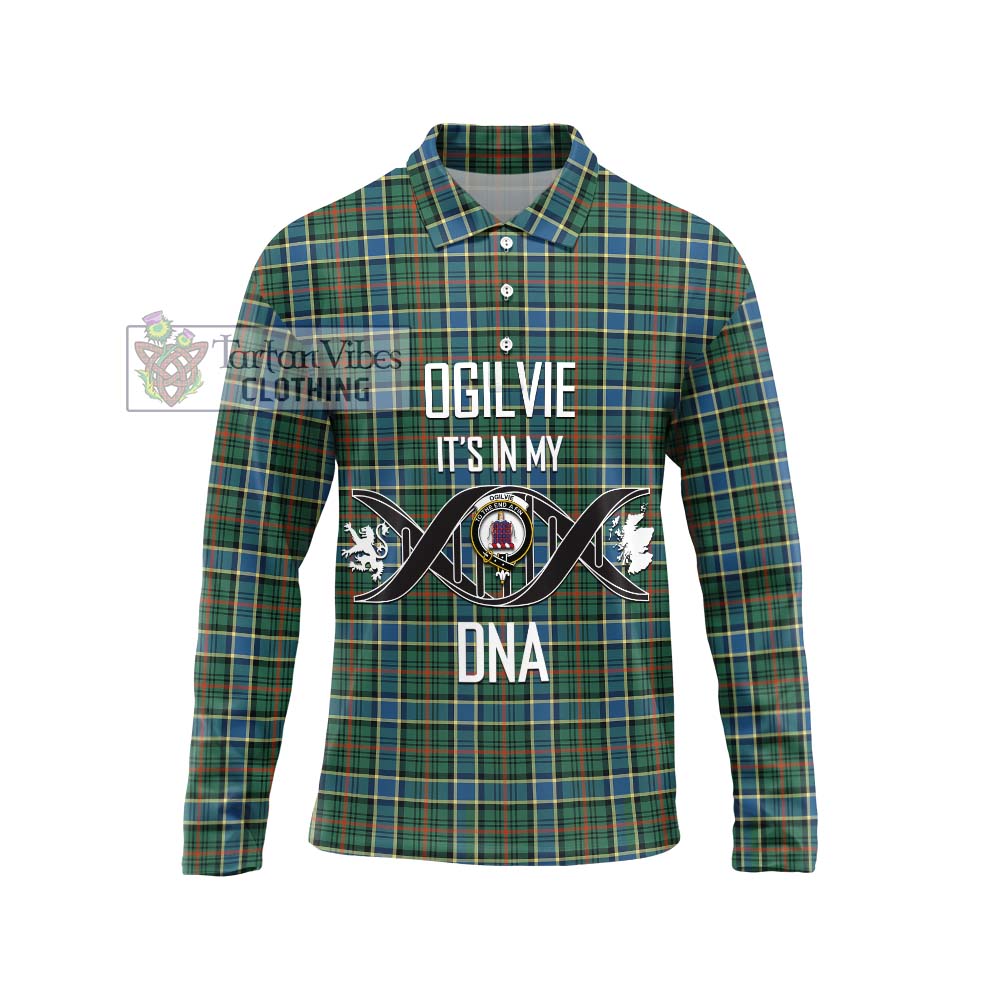 Ogilvie (Ogilvy) Hunting Ancient Tartan Long Sleeve Polo Shirt with Family Crest DNA In Me Style Unisex - Tartanvibesclothing Shop